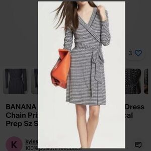 BANANA REPUBLIC Gemma Wrap Dress Chain Print Black White Nautical Prep Sz S